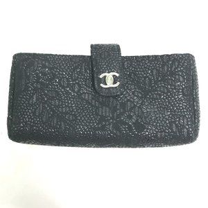 CHANEL Coco Mark CC Coin Case Pouch Leather Women's Black